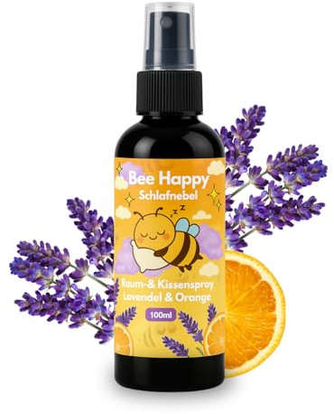 Bee Happy kuddspray 100 ml – ekologiska lavendelapelsiner med eteriska oljor. Fräsch doft för kudde, säng och skåp. Perfekt för yoga, avslappning, koncentration och som rumsspray