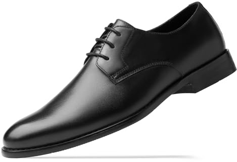 HEEZ Men's Dress Shoes Genuine Leather, Wingtip Oxford for Men Non Slip, Lace up Plain Toe Derby Dress Shoes for Formal, Business, Wedding, Office Black
