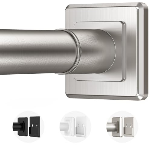 Haryaers Brushed Nickel Tension Curtain Rod Adjustable Shower Curtain Rods 30-76 In Spring No Drilling or Screw Installation Shower Rod for Bathroom Shower Bar for Closet Kitchen with Brackets