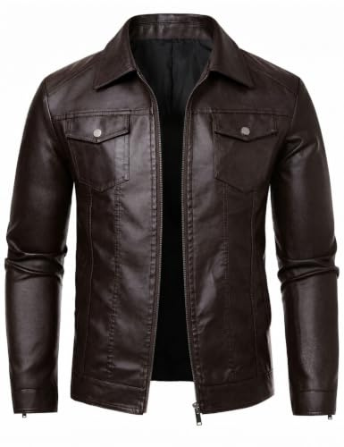 Zbrandy Leather Jacket Men Black Faux Leather Jackets Mens Moto Biker Coat Outwear Windproof