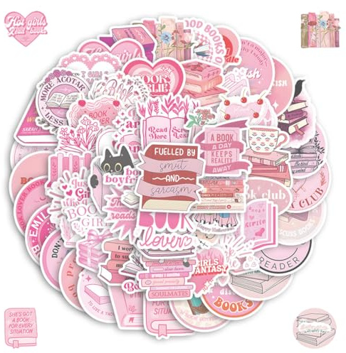 KIRZAX 60 Pezzi Adesivi di Lettura Rosa, Adesivi Libro Motivanti, Vinile Impermeabile per Scrapbook/Portatile/Retro Kindle, per Amanti del Libro/Accessori Kindle/Studenti