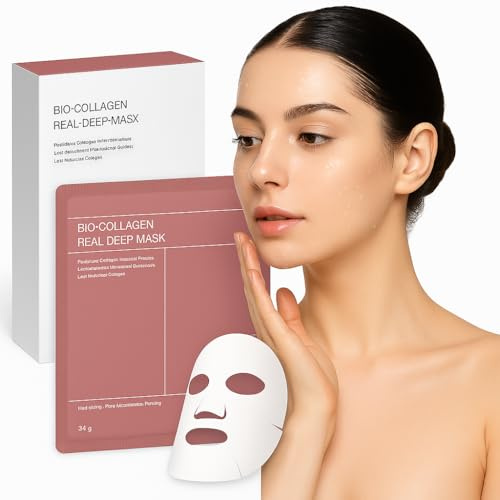Masque Collagene Visage – 5 Pièces Masque Bio-Collagen Hydratant & Anti-Âge – Resserre les Pores, Raffermit la Peau – Soin Coréen pour Tous Types de Peau