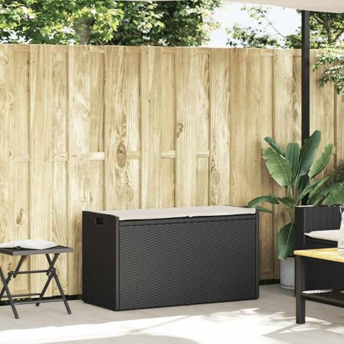 WHOPBXGAD Cassapanca da Esterno con Cuscino Nera 100 cm in Polyrattan Panca Portaoggetti Contenitore per Giardino e Terrazzo Resistente UV Impermeabile Seduta Imbottita Ammortizzatore Sicuro