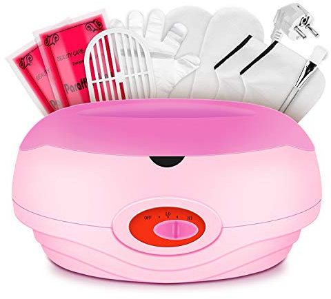 YAOBLUESEA Paraffinbad Set für Hände und Füße Paraffin Wachsbad Schnellheiz-Wachserwärmer 200W 3000mL mit 4x200g Wachs und Zubehör Rosa
