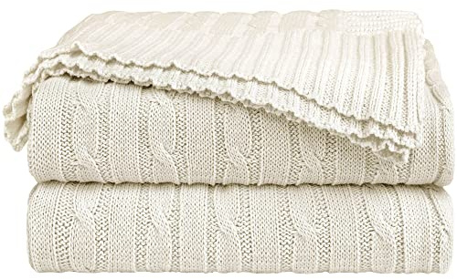 sourcing map Couverture douce 100 % coton tricoté pour canapé et canapé, couverture légère en tricot torsadé, couverture décorative pour la maison, beige, 127 x 152,4 cm