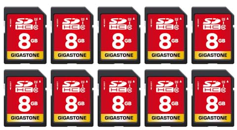 GIGASTONE Scheda SD 8GB, Set da 10, Scheda Memoria SDHC 8 GB 10 Pezzi, Velocità di Lettura Fino a 80 MB/sec, Classe 10 U1 UHS-I, Specialmente per Fotocamere Videocamera Telecamera PC DSLR