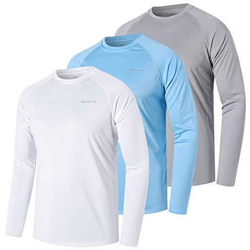 ZENGVEE 3er Pack UV Shirt Herren Rashguard UPF 50+ UV Schutz Shirt Schwimmshirt Herren Lässig Sonnenschutz Sport Tshirt Männer Atmungsaktiv für Wasser Surfen Schwimmen (0618-White Blue Gray-XL)