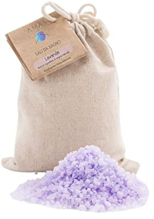 AMAS Sali da bagno LAVANDA -Sale Marino Italiano - Calmanti e Purificanti -100% Naturali, Vegan e Plastic Free - con Olio Essenziale - 100% Fatti a mano in Italia - Aromaterapia 350g (10 utilizzi)