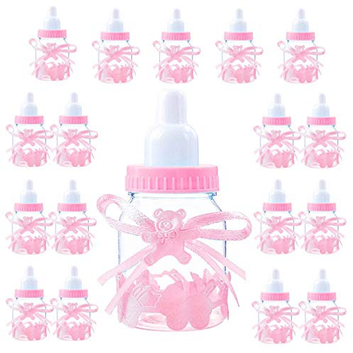 Girl Baby Shower Party Favours Decoration Set, 18 Pink Feeding Bottle Sweets Favour Box for Newborn Baptism Mother to Be (4cm*4cm*9cm) -18Pcs-