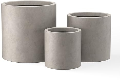 Kante 9.8,12.6,15.7 Dia Round Concrete Planter Set of 3, Modern Style Large Cylindrical Plant Pot with Drainage Hole and Rubber Plug for Indoor Outdoor Patio, Weathered Concrete