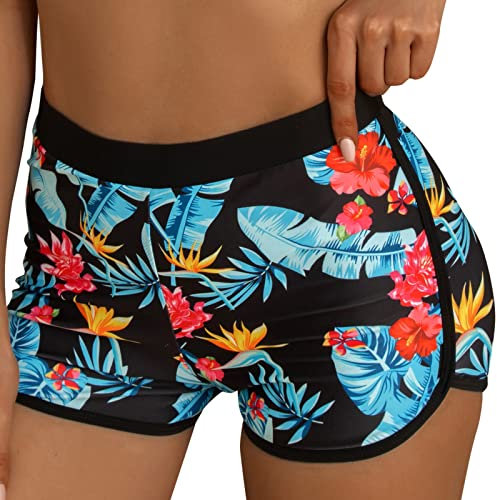 Glücksvogel Damen Boardshorts Sommer 3D Grafik Kurze Badeshorts Schnell Trocknend Badehose Schwimmshorts Schwimmhose Wassersport UV-Schutz Lässige Strandshorts Bikinihose Yoga (Red, M)