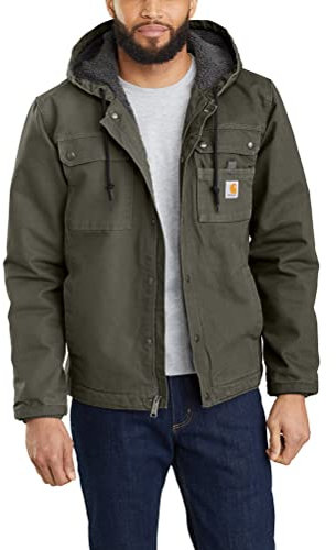 Carhartt, Herren, Lockere Arbeitsjacke aus ausgewaschenem Segelleinen mit Sherpa-Futter, Moos, L