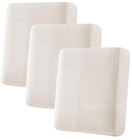 H.VERSAILTEX Super Stretch Individual Seat Cushion Cover Sofa Covers Couch Cushion Covers Slipcover Sets Thick Jacquard Textured Twill Fabric (3 Piece Sofa Cushion Covers, Ivory)