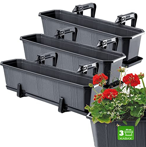 KADAX Lot de 3 jardinières, jardinières pour Balcon en Plastique pour Fleurs et Herbes - Pot de Balcon résistant - 3 x 60 cm, Anthracite