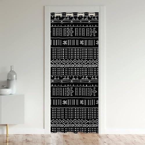 Loussiesd Boho Doorway Curtains Privacy Black Bohemian Geometric Closet Door Curtain for Bedroom 30%-50% Blackout Room Darkening Thermal Insulated Curtain Drape for Doors Windows 1 Panel 106x203cm