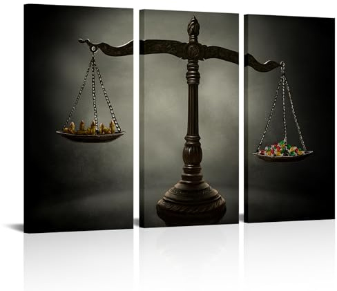 OuElegent Legal Canvas Wall Art Law Firm Scales Justice Hammer Picture Prints on Canvas Vintage Balance Scale Painting Picture for Living Room Office Wall Decor Framed