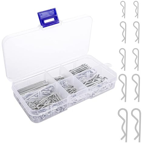 Roontin 100pcs Stainless Steel Cotter Pin Set - R Clips Assortment Kit with 6 Sizes for Automotive, Mechanics, Workshop