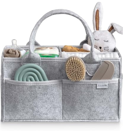 PUTSKA Organizador De Pañales Para Bebé: Cesta De Almacenamiento Para La Guardería, Cesta De Regalo Para Baby Shower Y Artículos Imprescindibles Para El Registro-Gris, Grande
