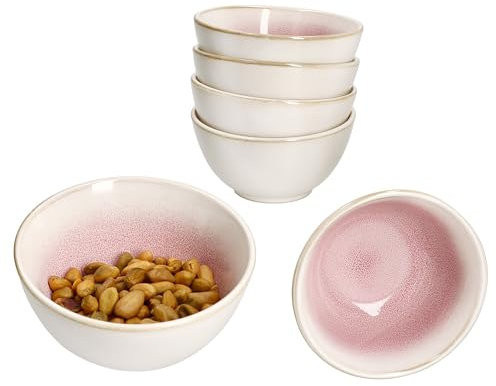 MamboCat 6er Set Reactive Glaze Paris Schale I 150 ml I Creme & Pink I Steingut-Schälchen für 6 Personen I kleine Bowl für Salat, Dessert, Dip, Snacks & Co.