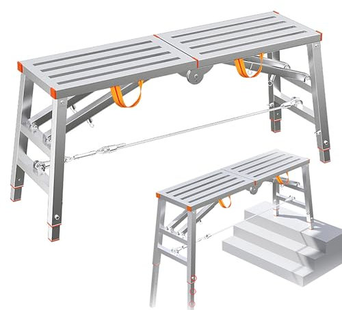 Taburete Plegable Para Caballos, Taburete De Construcción, Soporte De Doble Poste Reforzado + Ajuste De Elevación De 4 Velocidades + Fijación De Pasador Sólido + Pedal Hueco Antideslizante ,Metallic