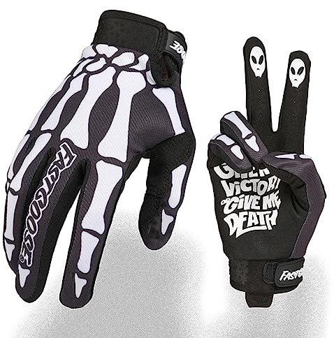Fast passion Skeleton-Paw Guanti da Moto per Uomo e Donna, Guanti da Ciclismo Traspiranti Guanti da Dirtbike per ATV MTB Motocross Racing (1Nero/Bianco, XL)