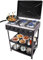 HarBin-Star 5 Flammig Gaskochfeld mit Rutschfester Halterung, Grillwagen mit Deckel, Freistehender Gaskocher, Gasherd Camping Gasherd, 61.5x42.5x82cm (Schwarz)