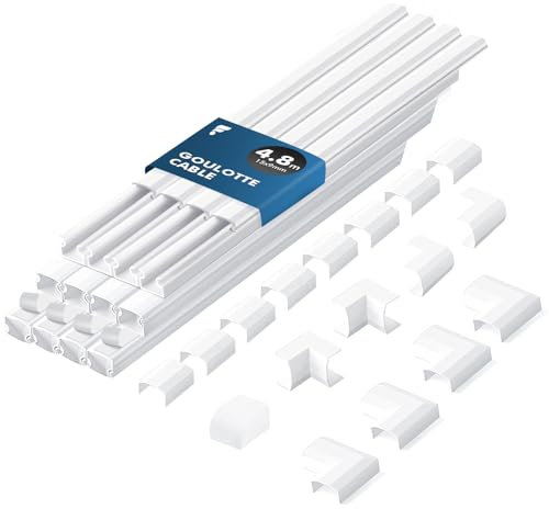 shinfly 4.8m Cable Trunking Kit Self Adhesive – Mini Trunking for Electric Cables, Cable Cover for Cord, Cable Management Wall Raceway – Wire Tidy Concealer Duct for TV – White 15 mm x 9 mm