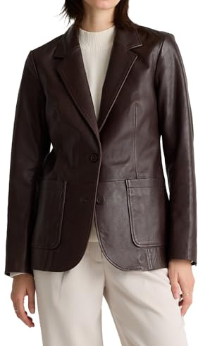 IZAC & DAUD Lambskin Leather Blazer for Women - Casual Coat Long Sleeves Suit Style Leather Jacket Women (US, Alpha, X-Large, Regular, Regular, Brown)