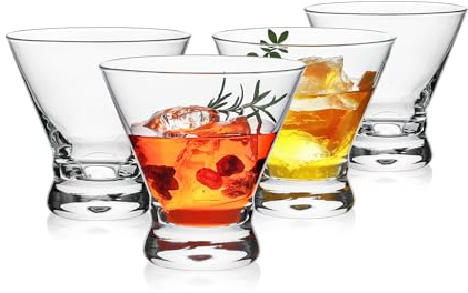 OUWO Martini Glasses Set of 4, （240ml / 8oz） Stemless Martini Cocktail Glasses for Margarita, Cosmopolitan, Manhattan, Home Bar, Gimlet, Pisco Sour, Brandy, Crystal Clear
