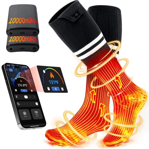 ALLJOY Calcetines Calefactables, Regalo Navidad Hombre Mujer, 2x10000mAh Calcetín Calefactor Eléctrico Recargable con 4 Niveles de Calor y 5 Temporizadores para Acampada Invernal, Esquí, Senderismo