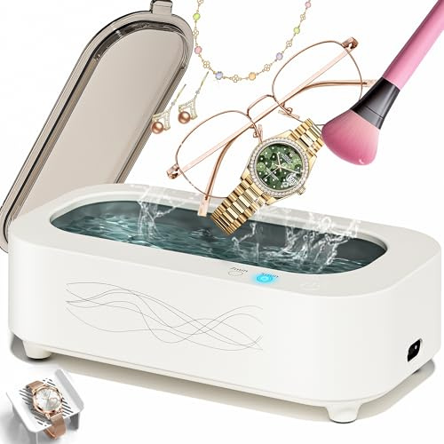 Ultrasonic Jewelry Cleaner, Professional 48KHz Ultrasonic Machine for Jewelry, Eyeglass,Denture,Watch Band,Retainer,Ring - 2 Cleaning Modes/360°Deep Clean,350ML/12OZ 304 Stainless Steel Tank,Low Noise