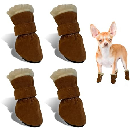 Bottes Chien Hiver, 4 Pièces Chaussure Chien Neige, Chaussures pour Chiens Antidérapant et Chaud, Bottes pour Chien de Protection, Convient Aux Chiens de Petite, Moyenne et Grands (Marron, XL)