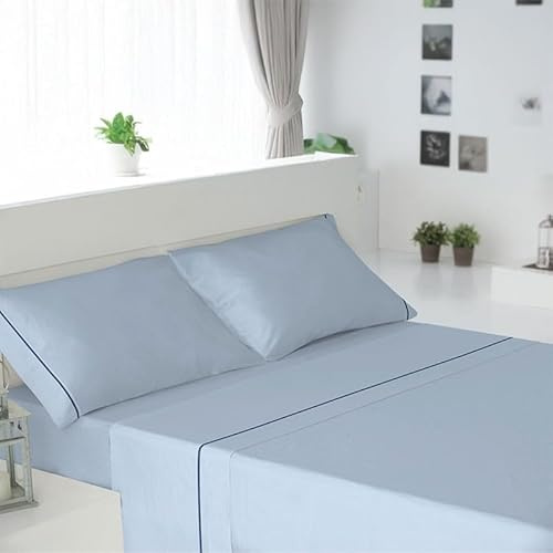 Rufino Díaz Juego Sábanas Franela Invierno Algodón Lisa (Azul - 150 cm (con Dos almohadones)) - Taco Extra Suave para Adultos e Infantil - Sensación acogedora y de Confort