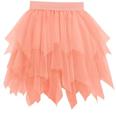 Vlazom damtyllkjol, petticoat, kort tutu-kjol, 50-tals vintage balet, ojämn danskjol, balklänning, karneval, fest, rock, Orange-rosa, S-M