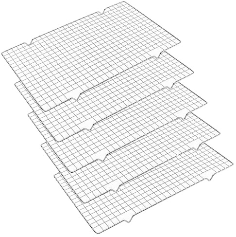 CHEUKYIU 5 stycken kakgaller kylgaller, 40,5 x 25,5 cm kolstål kakgaller rektangulär, silver bakgaller för kylning för kakor, grillning