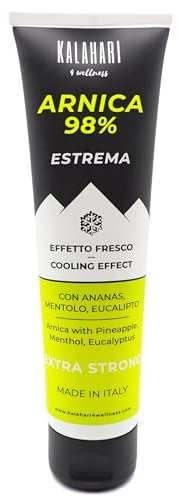 KALAHARI Arnica 98% Gel – Extrem och Extra Stark, förstärkt med Ananasextrakt - Intensiv verkan för muskel- och ledermassage – Kall effekt, Naturlig Formula, Made in Italy, 100ml