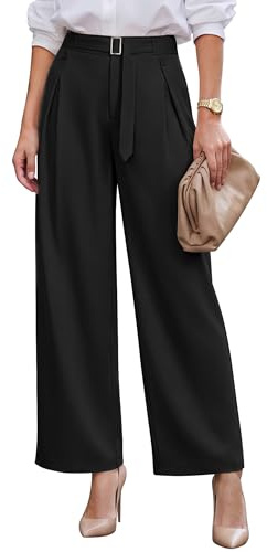 Blooming Jelly Women High Waist Wide Leg Dress Black Pants Business Casual Palazzo Pants Button Flowy Loose Slacks Trousers (Black,Medium)