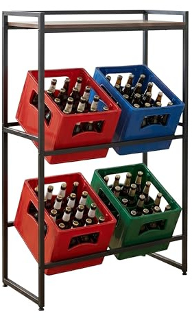 Scaffale per Casse di Bevande Relaxdays, 4 Casse, HxLxP: 117 x 74 x 32 cm, con ripiano, Stile Industriale, Marrone/Nero
