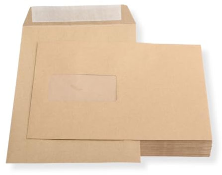 50 St. Versandtaschen Briefumschläge C5 A5 braun haftklebend mit Fenster 162 x 229 mm HK