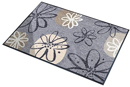 Erwin Müller Fußmatte Koblenz, Schmutzfangmatte, Fußabtreter rutschhemmend, Blumenmotiv - robust, langlebig, pflegeleicht, für Fußbodenheizung geeignet - grau/braun Größe 60x85 cm