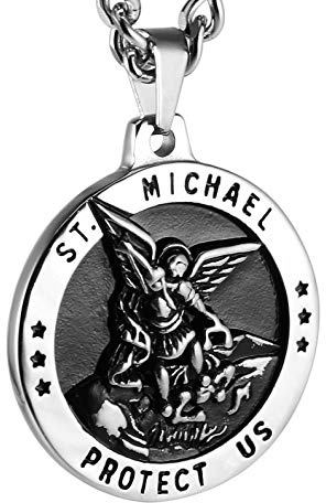 HZMAN Rostfritt stål St Michael ärkeängeln medaljhalsband för män, Large, Metall, Ingen ädelsten