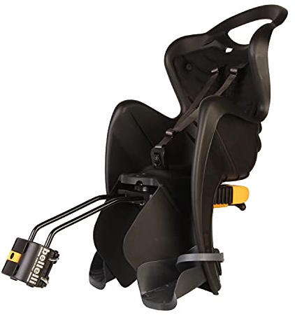 b bellelli Mr Fox - Asiento Trasero de Bicicleta para niños de hasta 22 kg, de 3 a 8 años, Fijo al Marco, reclinable, Color Negro