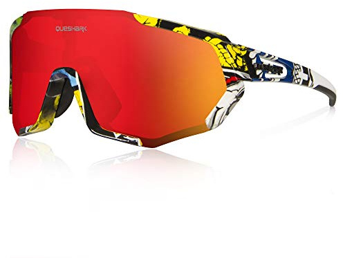 Queshark Occhiali da Ciclismo Polarizzati per Ccchiali TR90 con Montatura per Uomo Donna con 3 Lenti Intercambiabili Anti-UV400
