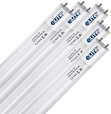 eLITe LED Röhre T8, 60cm, ultra hell, 1050lm, 9W, 865, 6500 Kelvin, Tageslichtweiß, 330 Grad, homogenes Licht, Glas, langlebig 50.000h, 5 Jahre Garantie, für Rasterleuchten geeignet, 5 Stück