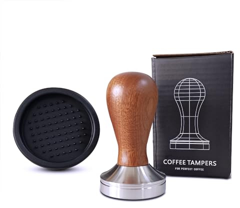 Boicafe 51mm Coffee Tamper Espresso Hand Tamper 304 Stainless Steel Espresso Wooden Handle Coffee Tamper with Mat (51mm)