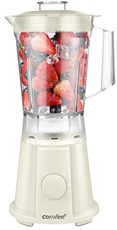COMFEE' Smoothie Maker, 1,5 Liter-Gefäß, Standmixer, Küchenmaschine, 600W Multifunktionsmixer mit 2 Geschwindigkeitsstufen und Impuls-Funktion, Crème, CTB-150610m-RO-CM