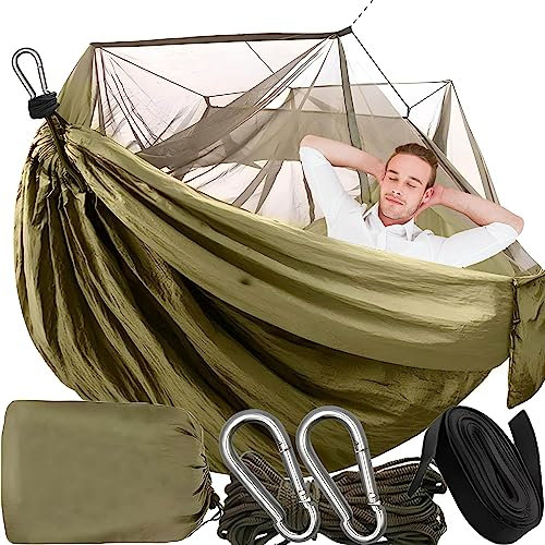 Retoo Camping Hängematte Outdoor mit Moskitonet, Ultraleichte Hammock, Atmungsaktiv für Trekking, Backpacking, Nylon Reisehängematte mit Moskito für Reise, Garten, Wandern, Survival 260 x 140 cm