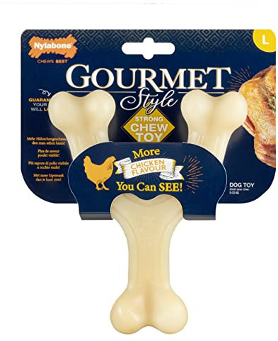 Nylabone maximale Stärke robust Extreme Gourmet Querlenker Hunde Kauspielzeug, mit zusätzlichem Hühnergeschmack im ganzen Knochen, Groß, für Hunde 0-23kg
