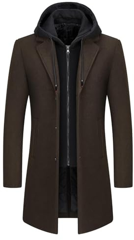 KUDMOL Herr ull trenchcoat avtagbar huva vinter vardaglig kappa varm tjock utomhus ytterrock, Armégrönt, 3XL