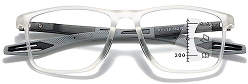 VEVESMUNDO Gleitsicht Lesebrille Progressive Multifocus Sportliche TR90 Leicht Sport Herren Damen Blaulichtfilter Sehhilfe Lesehilfe Brille (1 Stück Transparent Grau, 1.5)